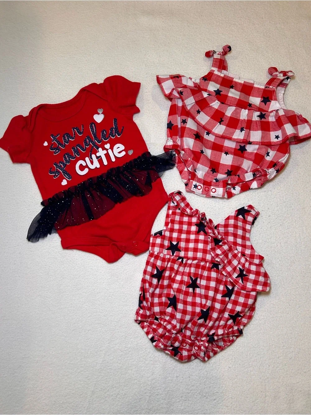 Red Star-Print Baby Romper Set for Girls Newborn and 0-3 Months